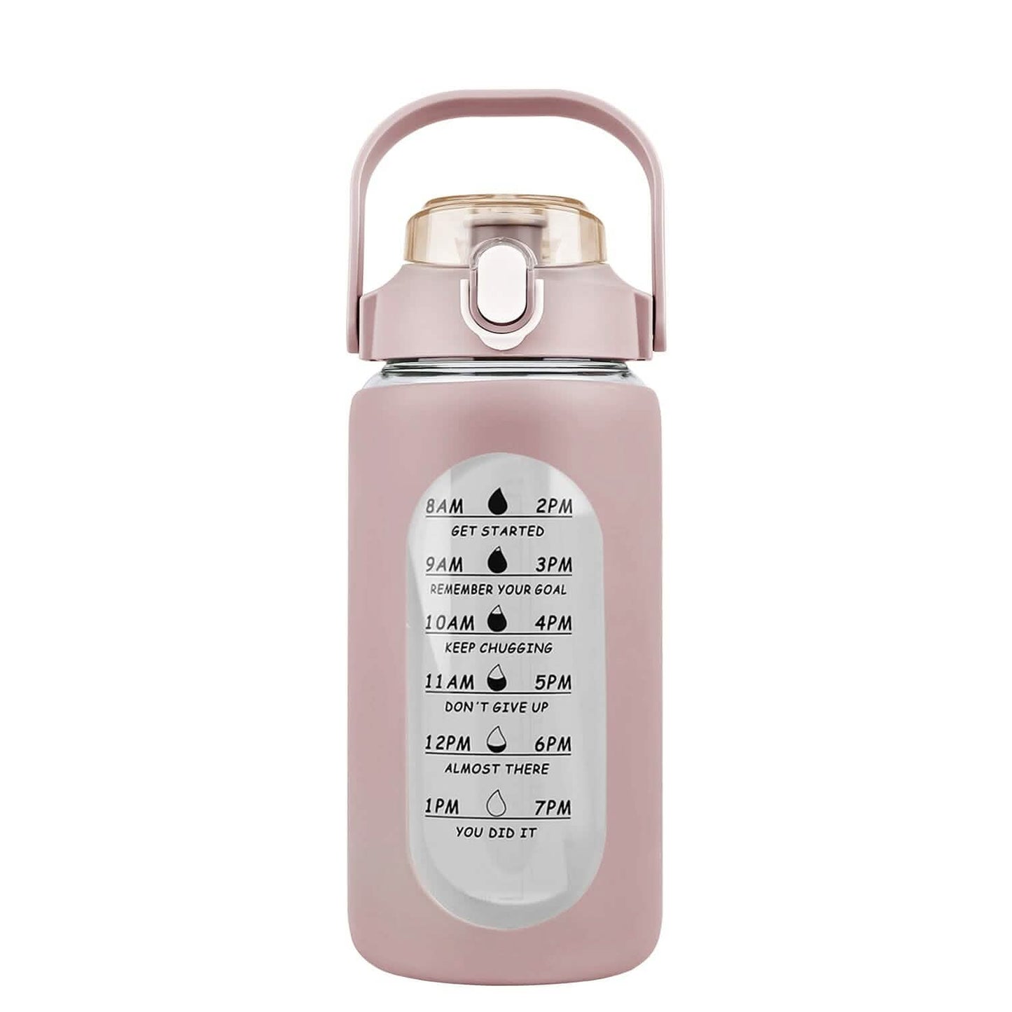 Motivational Water Bottle Intake Tracker with Straw Time Marker Silicone Sleeve Handle DailySale
