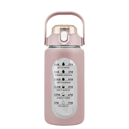 Motivational Water Bottle Intake Tracker with Straw Time Marker Silicone Sleeve Handle DailySale
