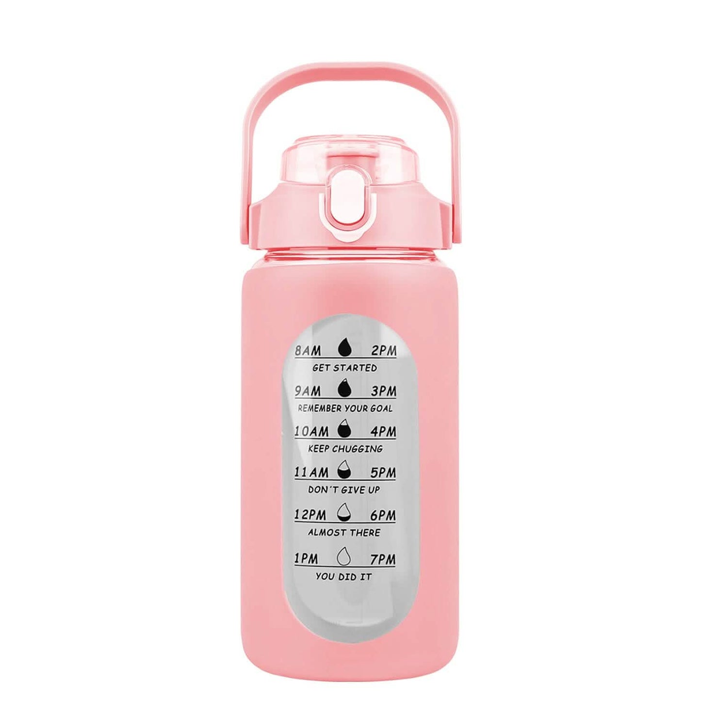 Motivational Water Bottle Intake Tracker with Straw Time Marker Silicone Sleeve Handle DailySale
