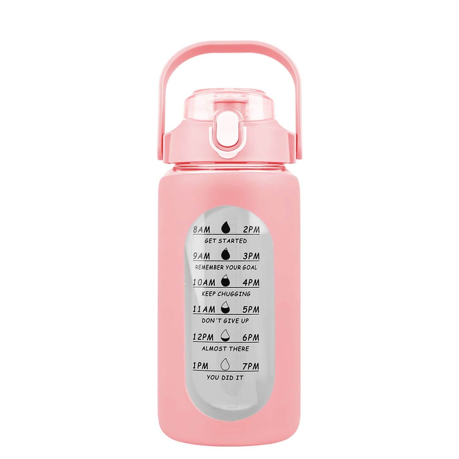 Motivational Water Bottle Intake Tracker with Straw Time Marker Silicone Sleeve Handle DailySale