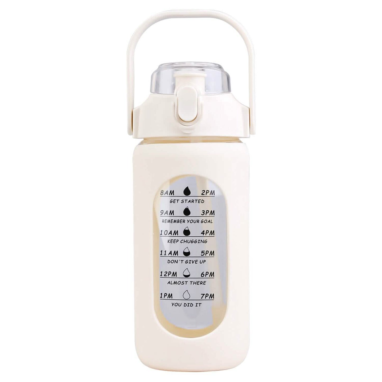 Motivational Water Bottle Intake Tracker with Straw Time Marker Silicone Sleeve Handle DailySale