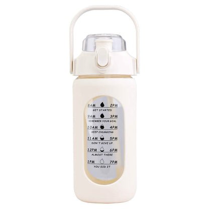 Motivational Water Bottle Intake Tracker with Straw Time Marker Silicone Sleeve Handle DailySale