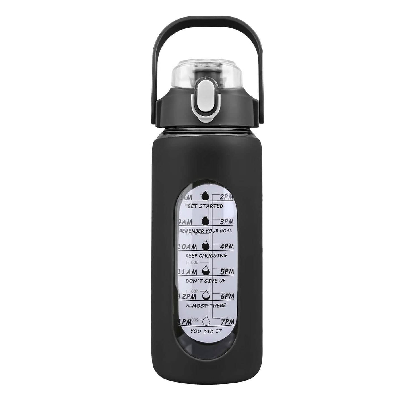 Motivational Water Bottle Intake Tracker with Straw Time Marker Silicone Sleeve Handle DailySale