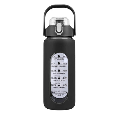 Motivational Water Bottle Intake Tracker with Straw Time Marker Silicone Sleeve Handle DailySale