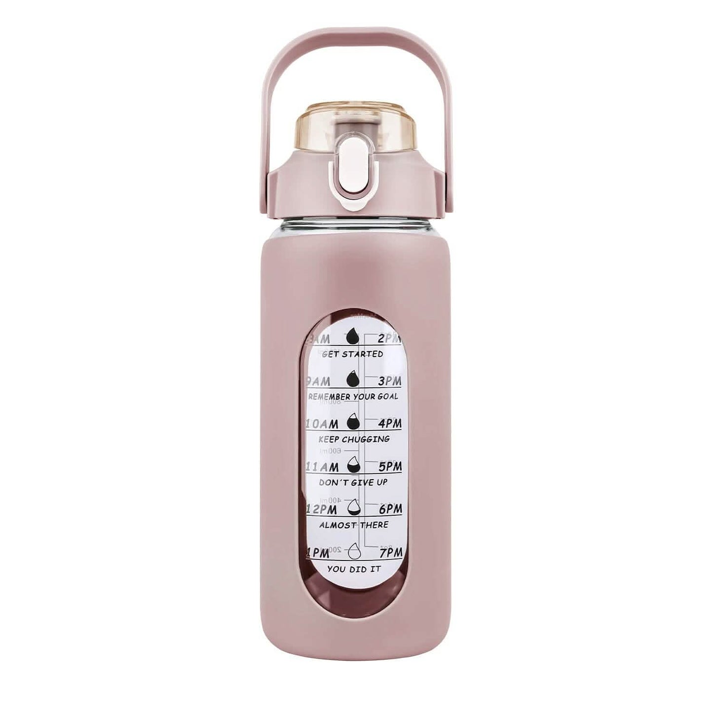Motivational Water Bottle Intake Tracker with Straw Time Marker Silicone Sleeve Handle DailySale