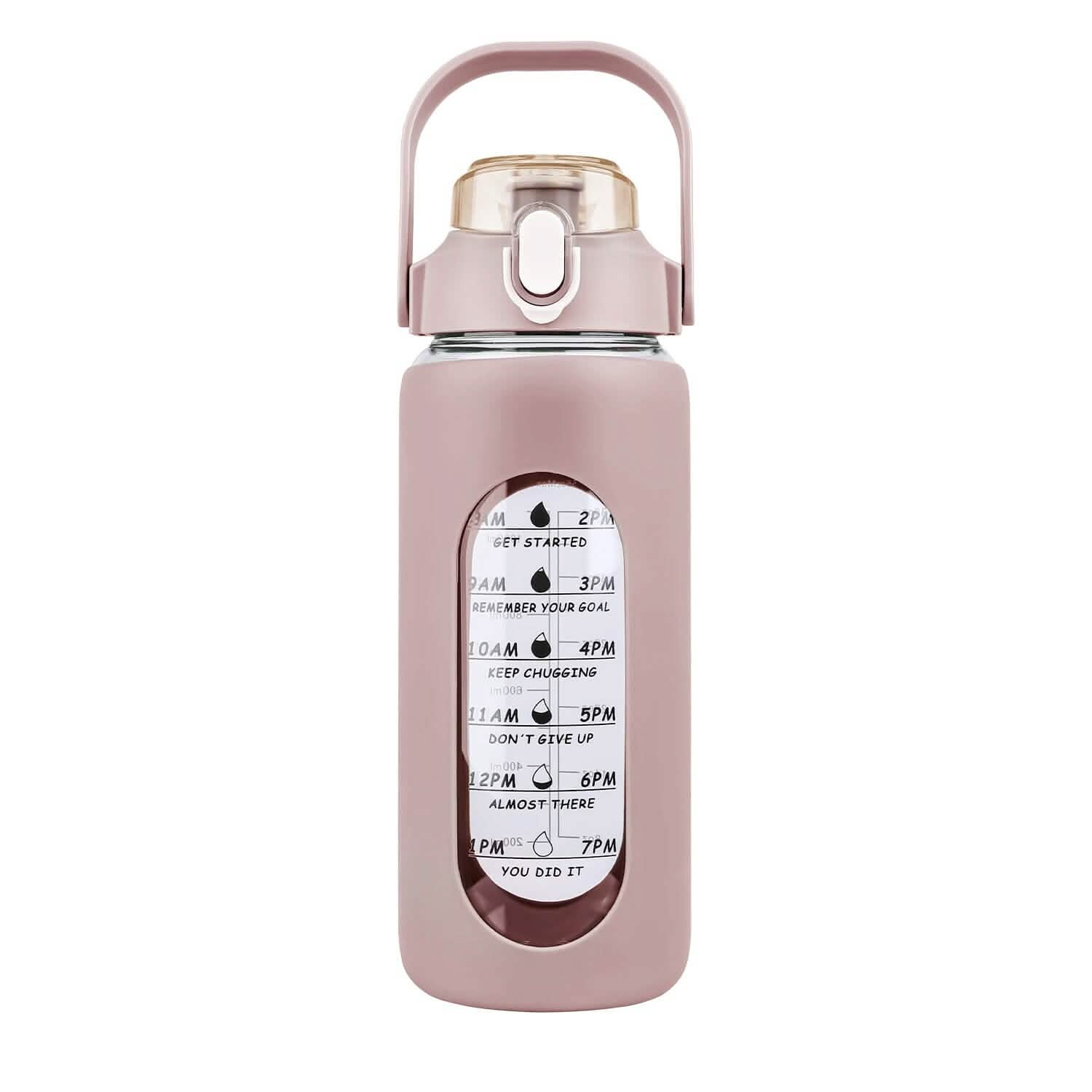 Motivational Water Bottle Intake Tracker with Straw Time Marker Silicone Sleeve Handle DailySale