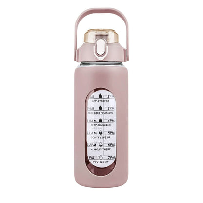 Motivational Water Bottle Intake Tracker with Straw Time Marker Silicone Sleeve Handle DailySale