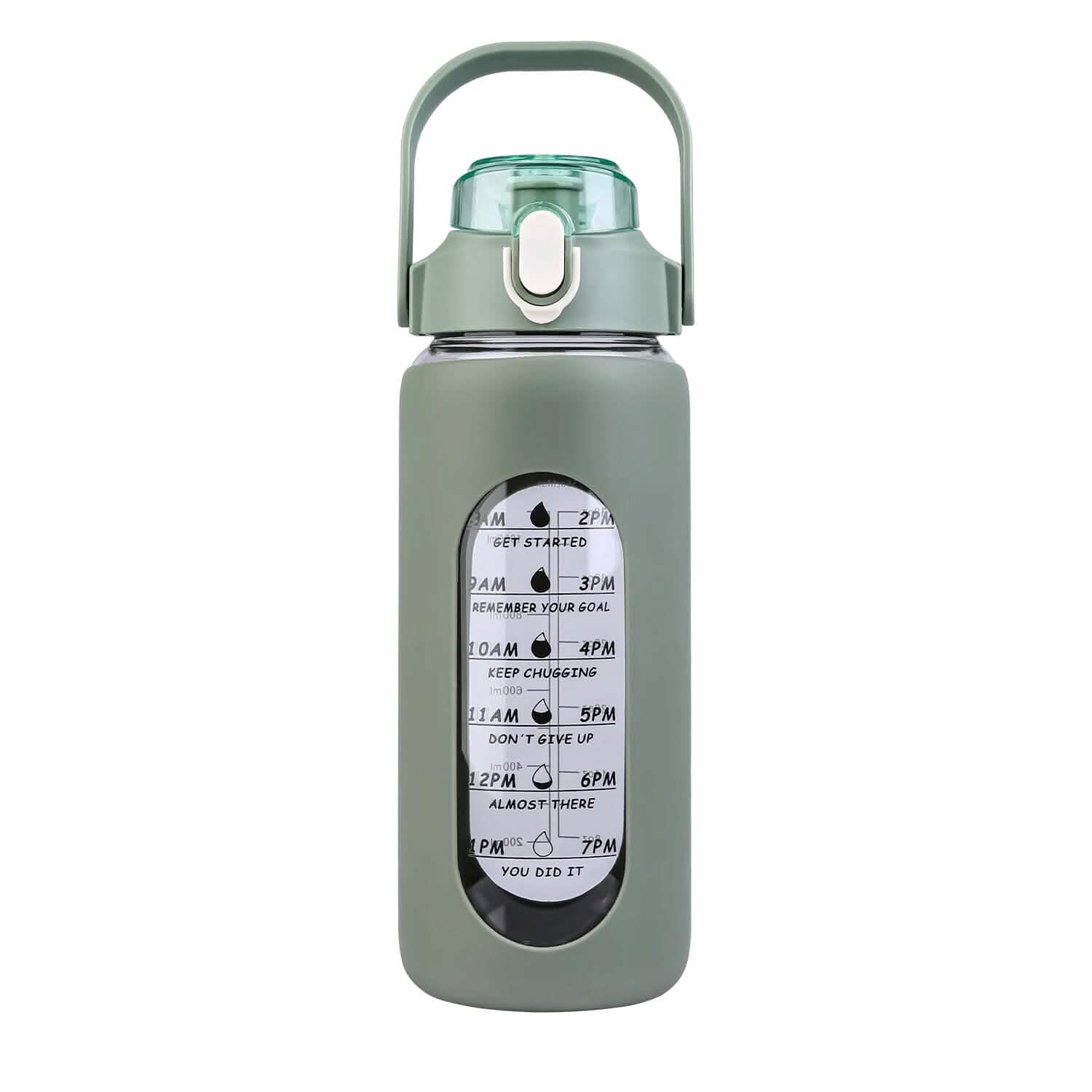 Motivational Water Bottle Intake Tracker with Straw Time Marker Silicone Sleeve Handle DailySale