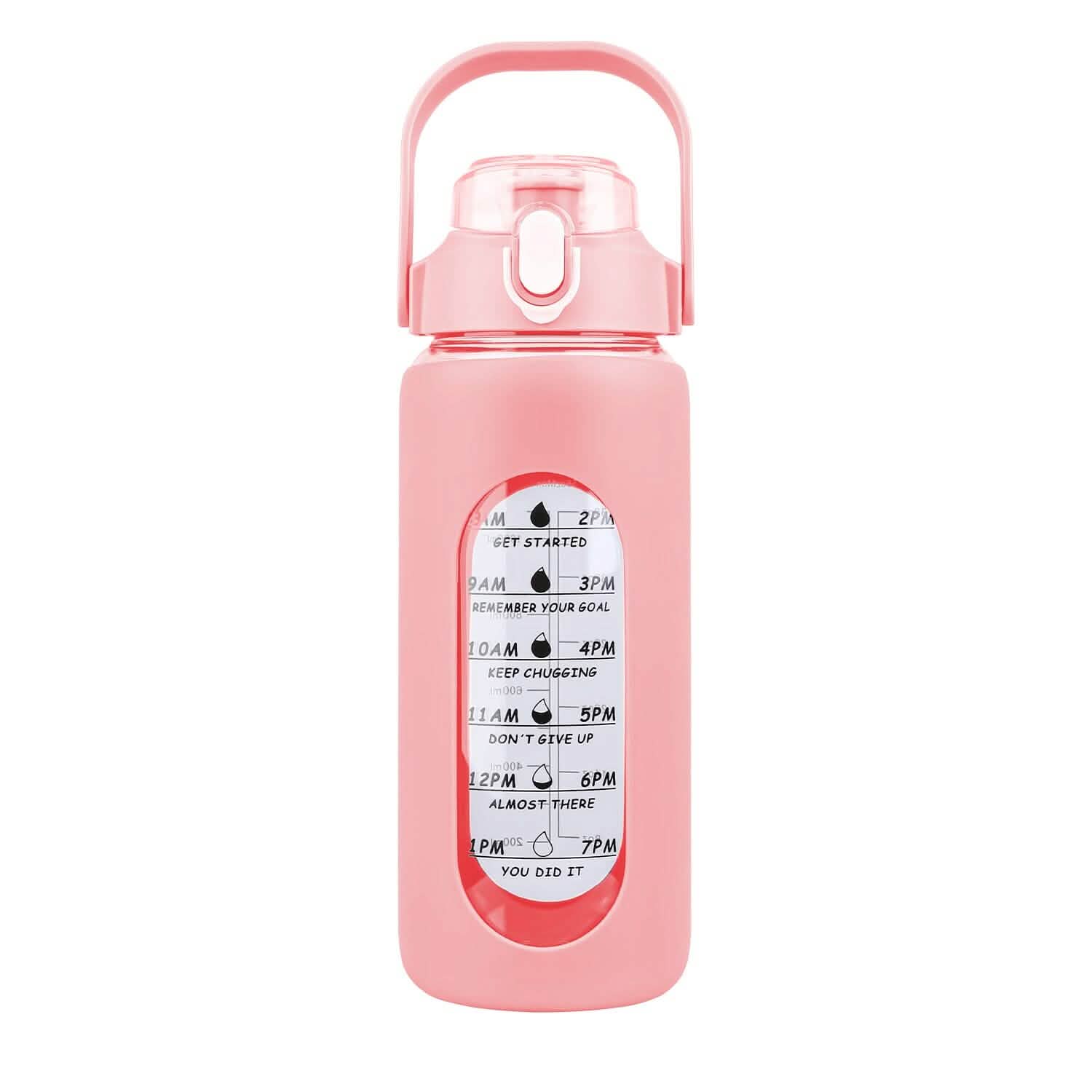 Motivational Water Bottle Intake Tracker with Straw Time Marker Silicone Sleeve Handle DailySale