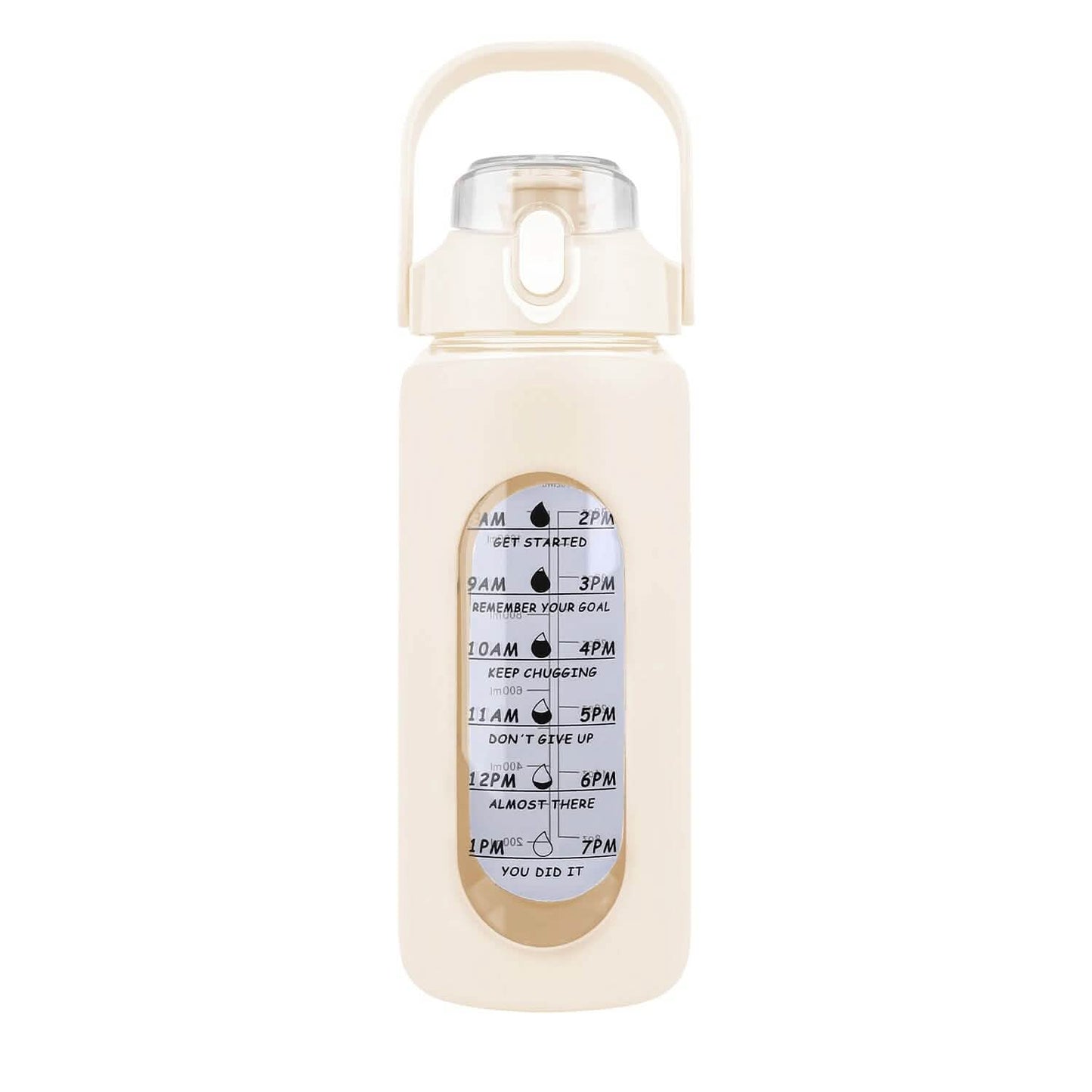 Motivational Water Bottle Intake Tracker with Straw Time Marker Silicone Sleeve Handle DailySale