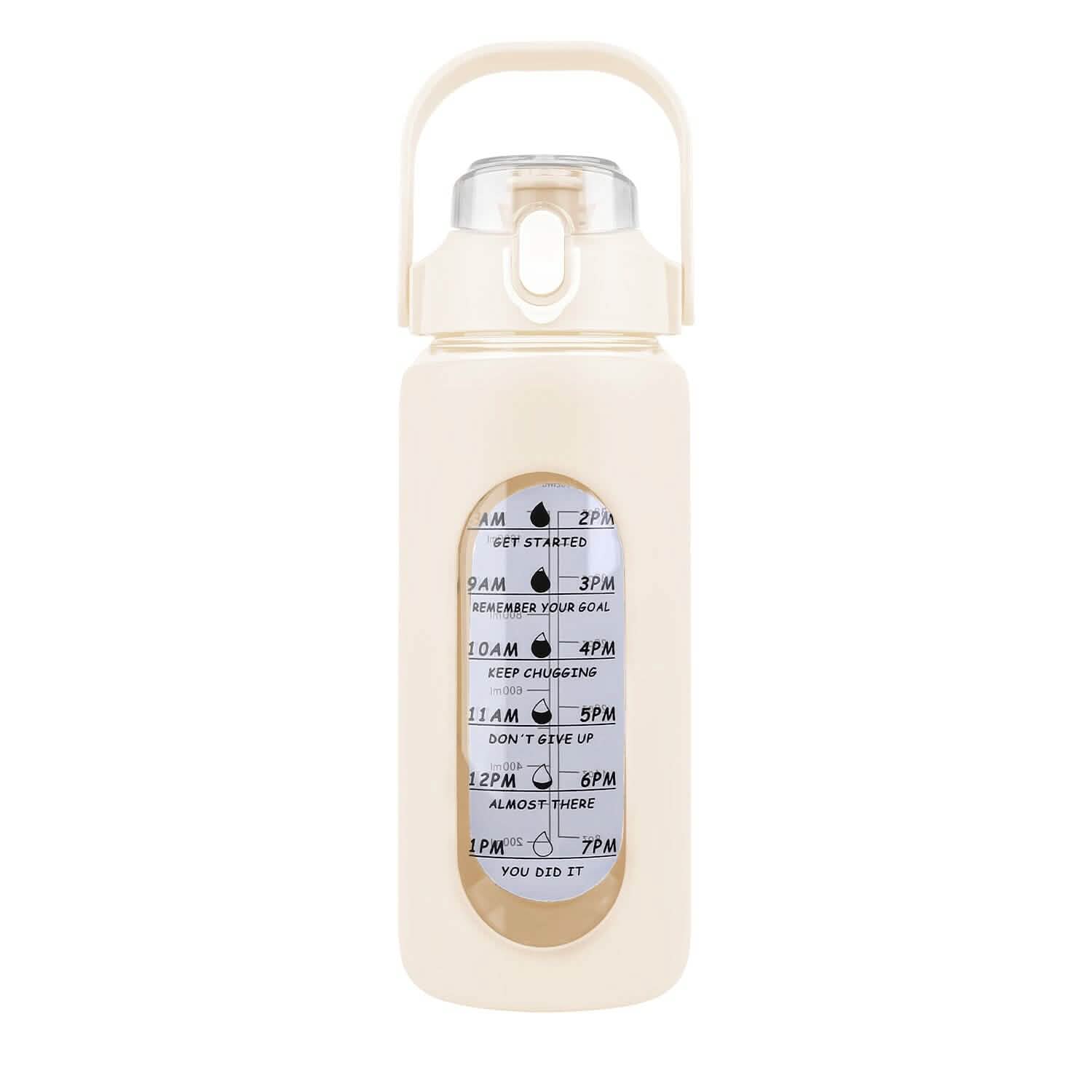 Motivational Water Bottle Intake Tracker with Straw Time Marker Silicone Sleeve Handle DailySale