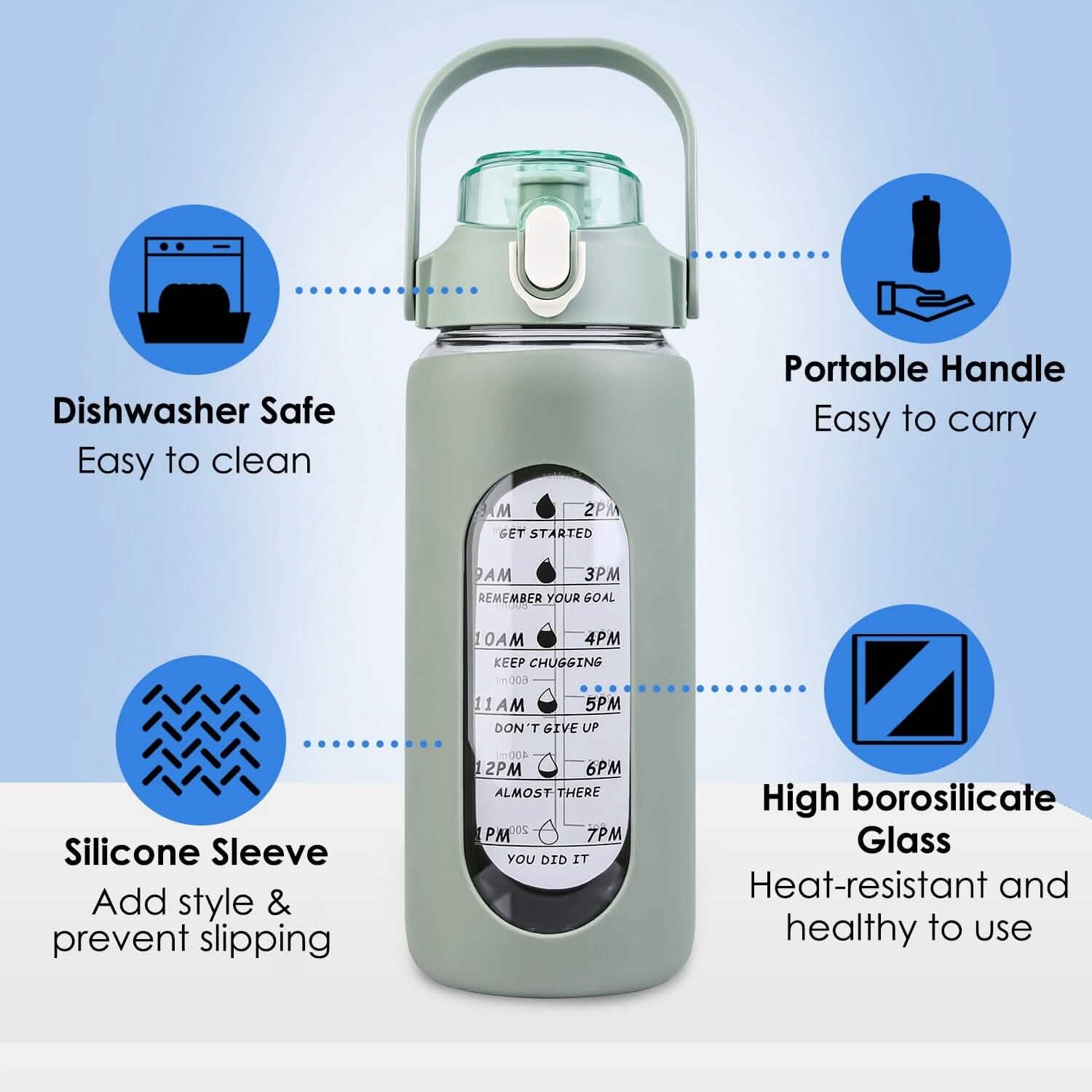 Motivational Water Bottle Intake Tracker with Straw Time Marker Silicone Sleeve Handle DailySale