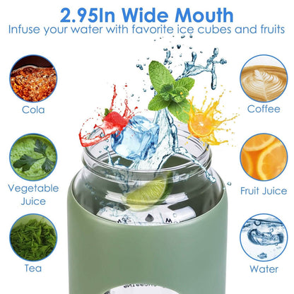 Motivational Water Bottle Intake Tracker with Straw Time Marker Silicone Sleeve Handle DailySale