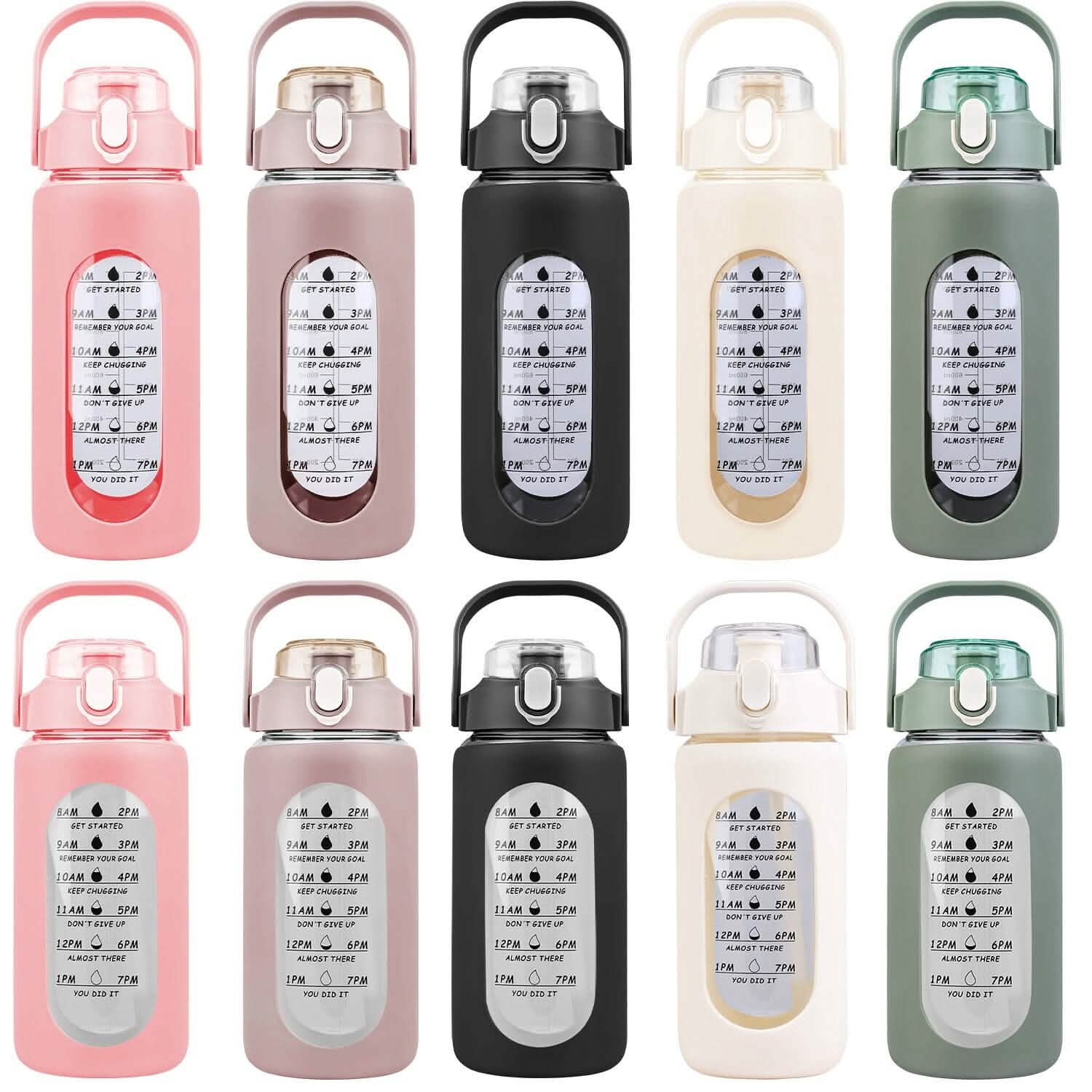 Motivational Water Bottle Intake Tracker with Straw Time Marker Silicone Sleeve Handle DailySale
