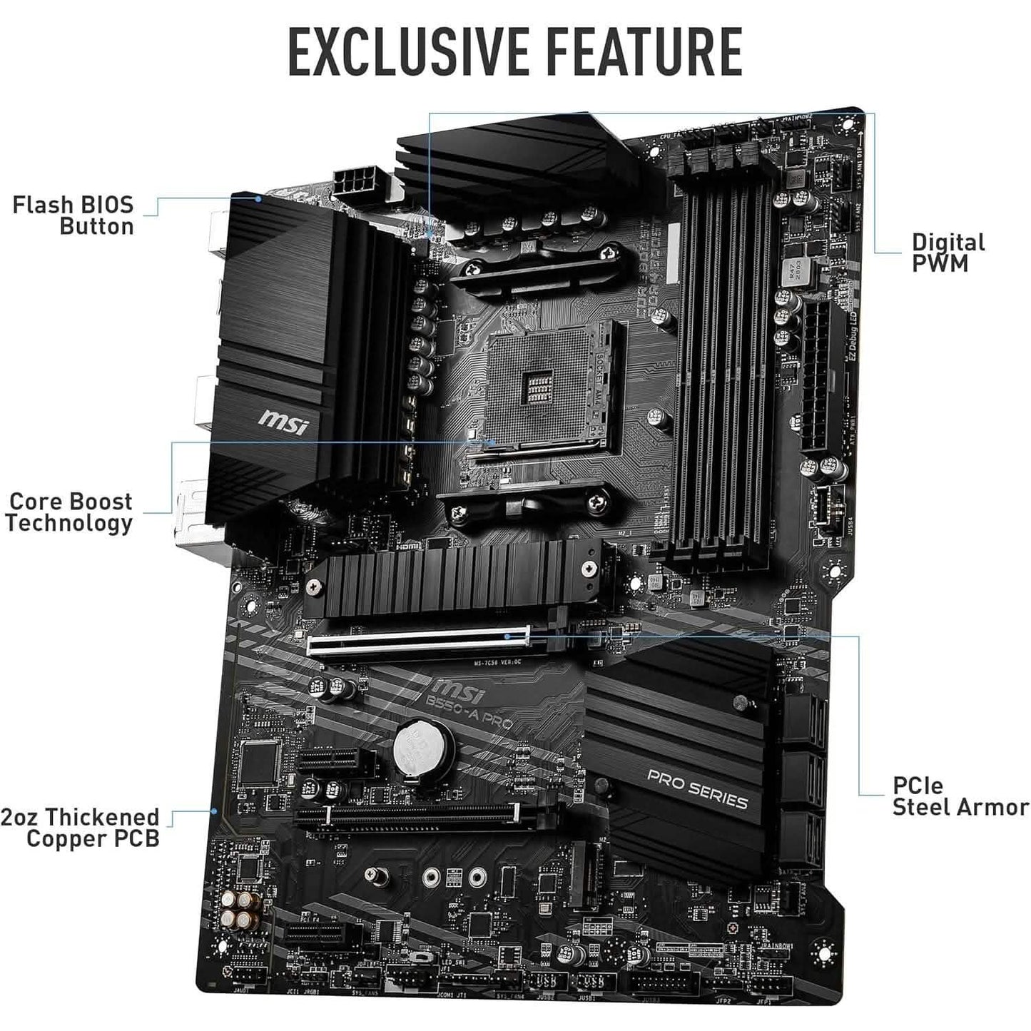 MSI B550-A PRO ProSeries Motherboard (AMD AM4, DDR4, PCIe 4.0, SATA 6Gb/s, M.2, USB 3.2 Gen 2, HDMI/DP, ATX) (Refurbished) DailySale
