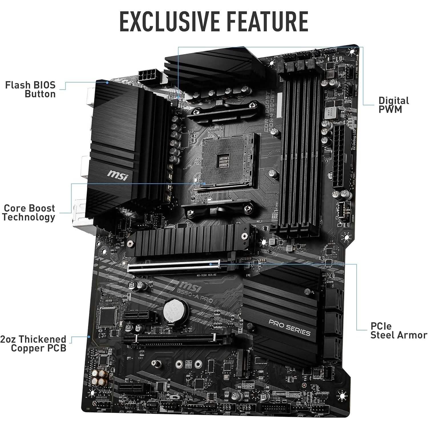 MSI B550-A PRO ProSeries Motherboard (AMD AM4, DDR4, PCIe 4.0, SATA 6Gb/s, M.2, USB 3.2 Gen 2, HDMI/DP, ATX) (Refurbished) DailySale