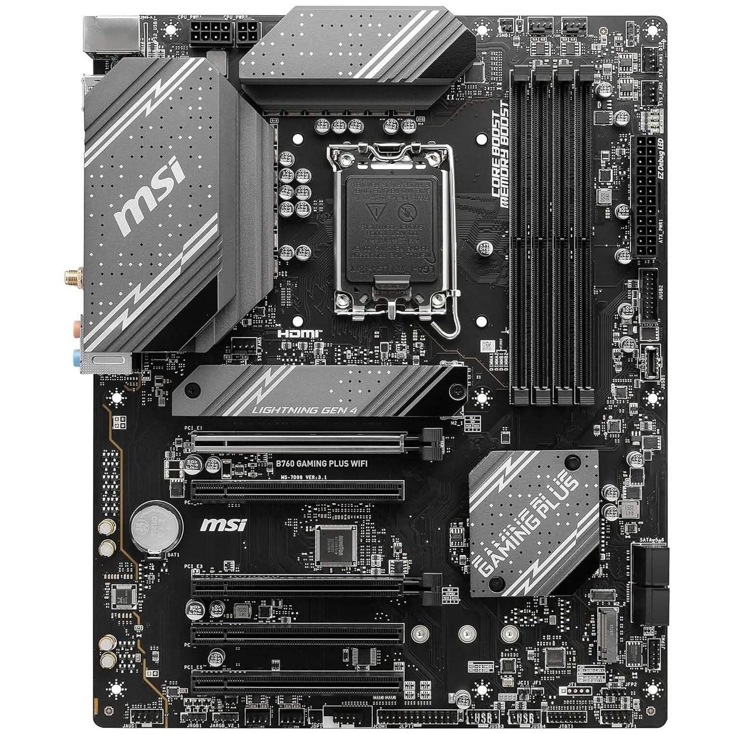 MSI B760 Gaming Plus WiFi Gaming Motherboard (Supports 12th/13th Gen Intel Processors, LGA 1700, DDR5, PCIe 4.0, M.2, 2.5Gbps LAN, USB 3.2 Gen2, Wi-Fi 6E, ATX) (Refurbished) DailySale