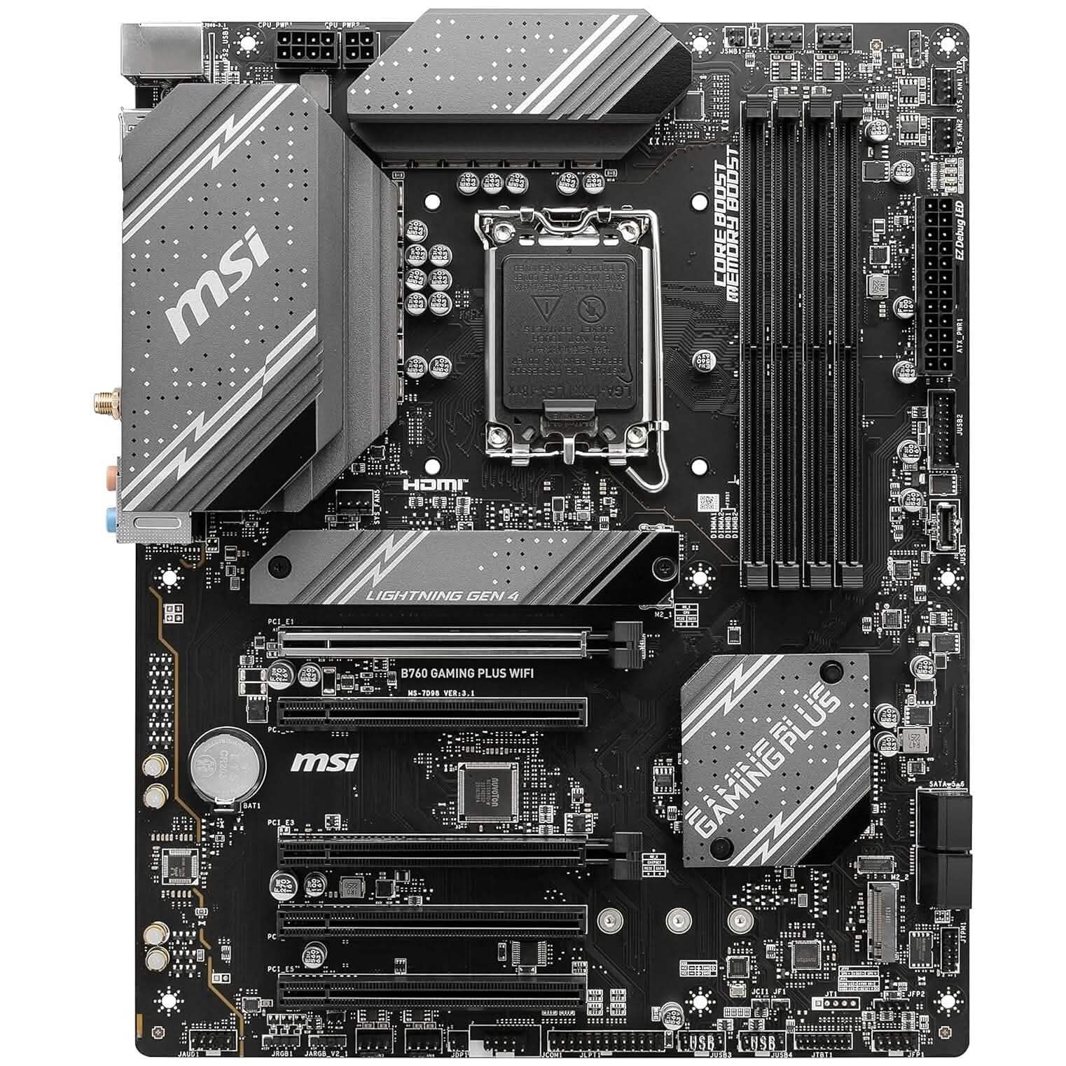 MSI B760 Gaming Plus WiFi Gaming Motherboard (Supports 12th/13th Gen Intel Processors, LGA 1700, DDR5, PCIe 4.0, M.2, 2.5Gbps LAN, USB 3.2 Gen2, Wi-Fi 6E, ATX) (Refurbished) DailySale