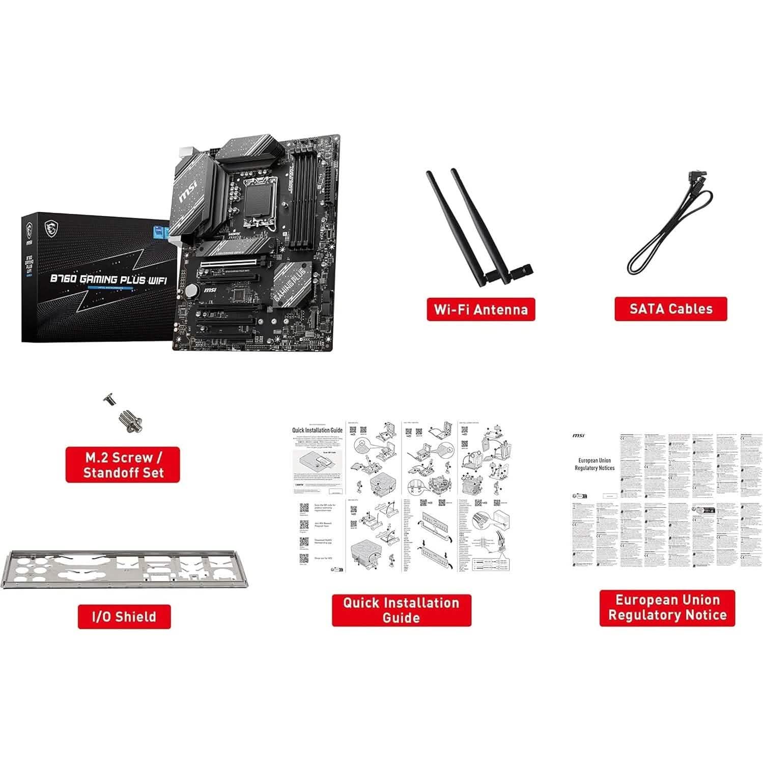 MSI B760 Gaming Plus WiFi Gaming Motherboard (Supports 12th/13th Gen Intel Processors, LGA 1700, DDR5, PCIe 4.0, M.2, 2.5Gbps LAN, USB 3.2 Gen2, Wi-Fi 6E, ATX) (Refurbished) DailySale