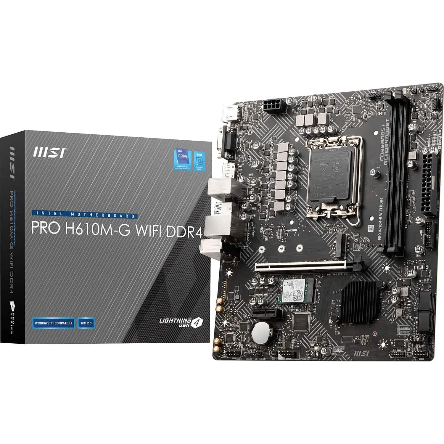 MSI PRO H610M-G WiFi DDR4 ProSeries Motherboard (mATX, 12th/13th Gen Intel Core, LGA 1700 Socket, DDR4, PCIe 4, 2.5G LAN, M.2 Slots, USB 3.2, Wi-Fi 6)  (Refurbished) DailySale