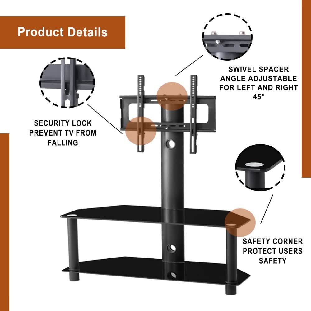 Multi-Function Angle and Height Adjustable Tempered Glass Metal Frame Floor TV Stand DailySale