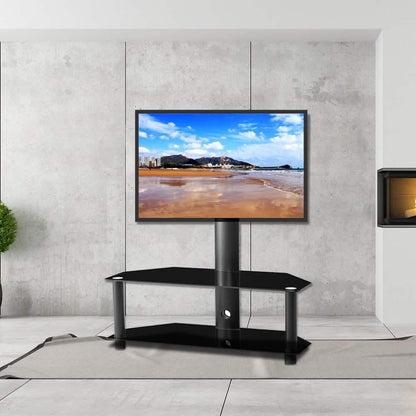 Multi-Function Angle and Height Adjustable Tempered Glass Metal Frame Floor TV Stand DailySale