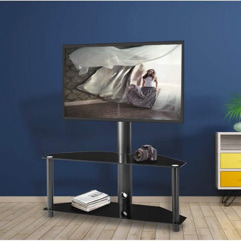 Multi-Function Angle and Height Adjustable Tempered Glass Metal Frame Floor TV Stand DailySale