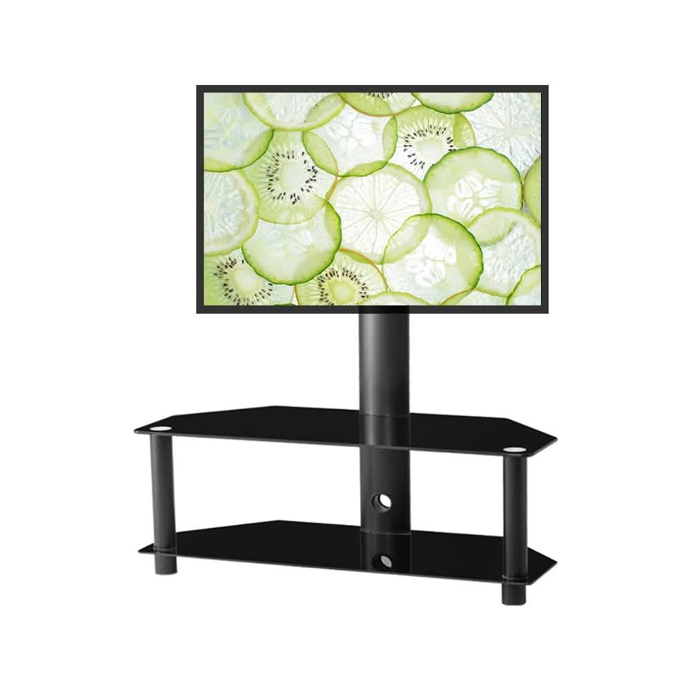 Multi-Function Angle and Height Adjustable Tempered Glass Metal Frame Floor TV Stand DailySale