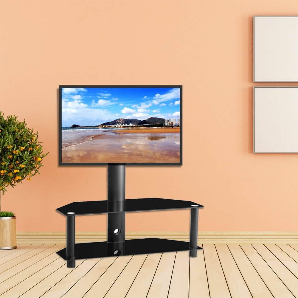 Multi-Function Angle and Height Adjustable Tempered Glass Metal Frame Floor TV Stand DailySale