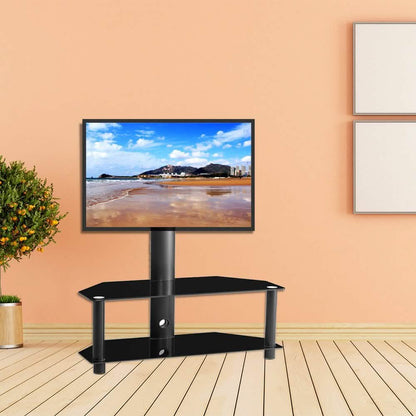 Multi-Function Angle and Height Adjustable Tempered Glass Metal Frame Floor TV Stand DailySale