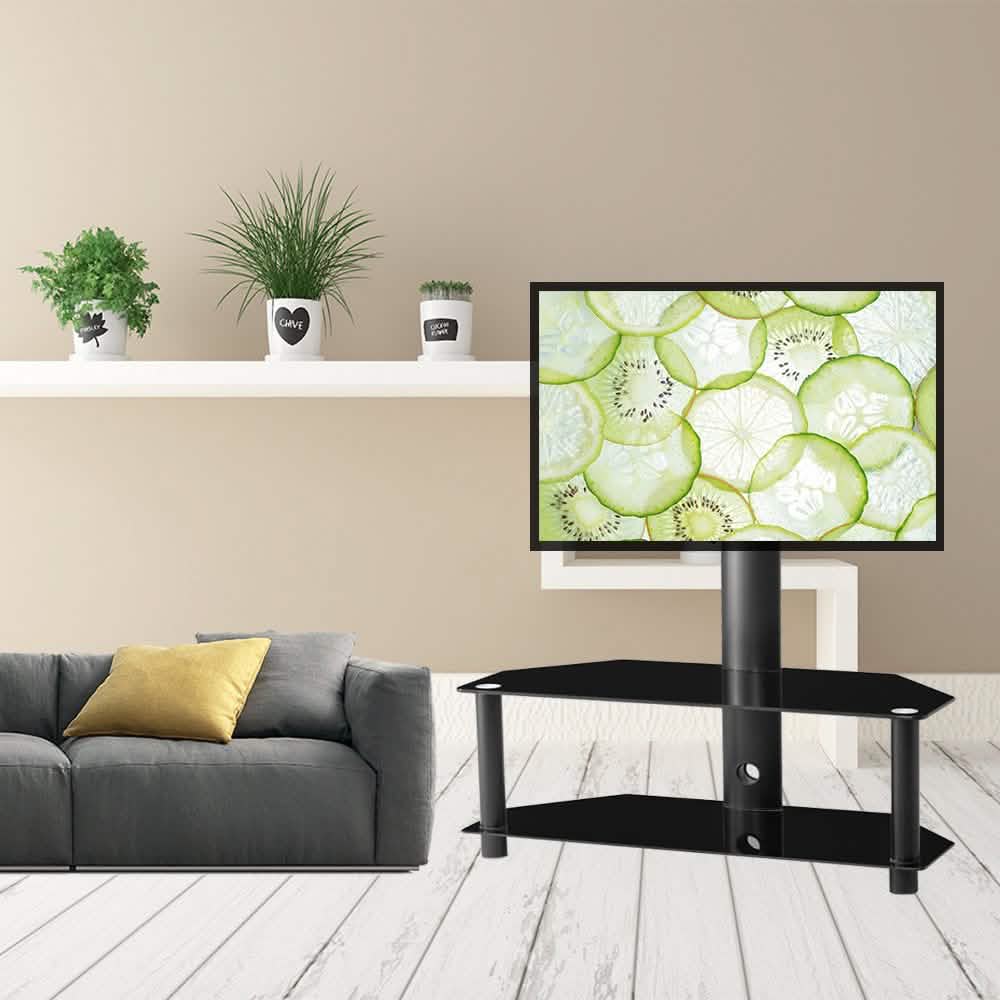 Multi-Function Angle and Height Adjustable Tempered Glass Metal Frame Floor TV Stand DailySale