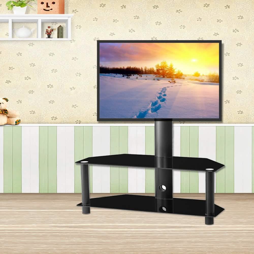 Multi-Function Angle and Height Adjustable Tempered Glass Metal Frame Floor TV Stand DailySale