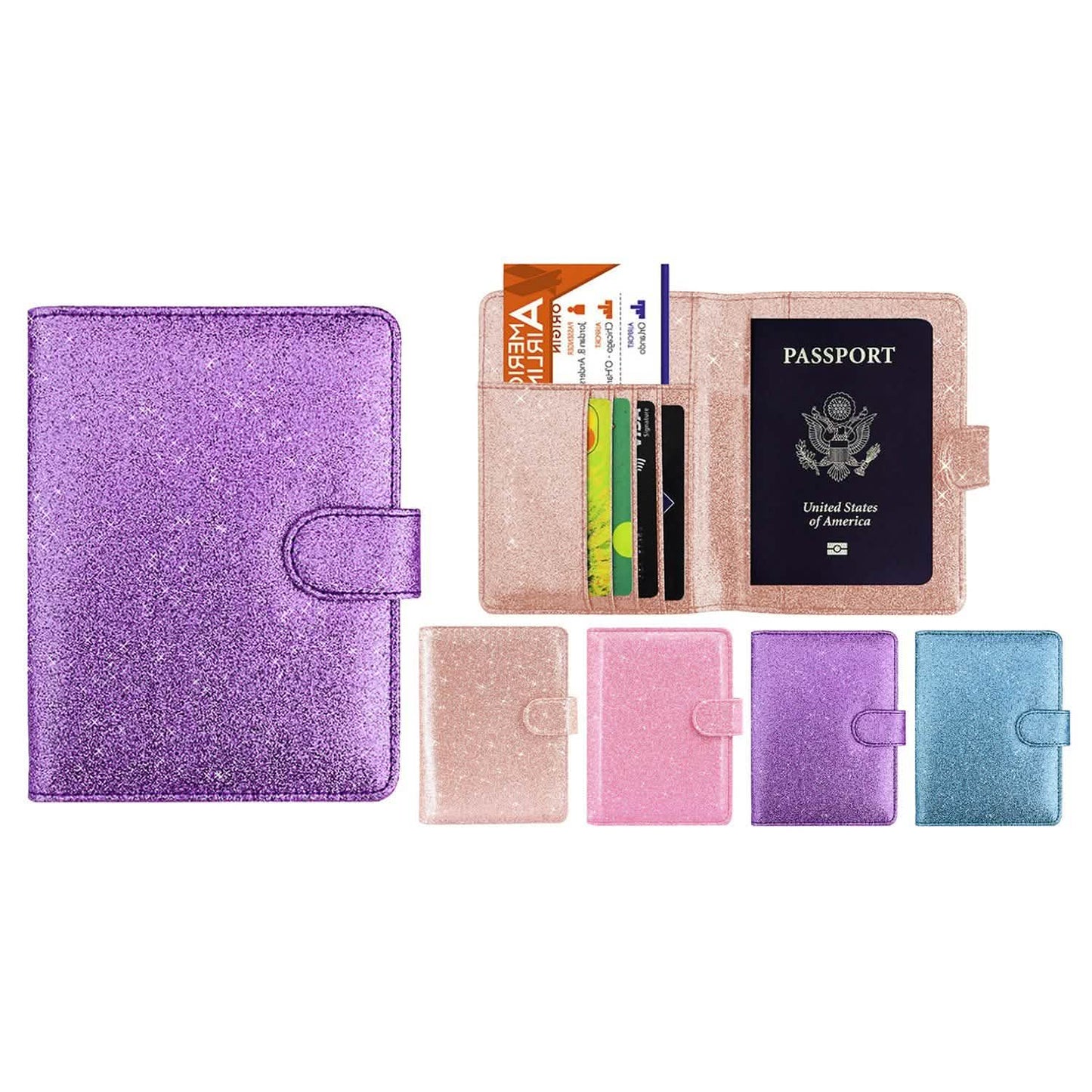 Multi Function Glitter Bling RFID Passport Organizer With CDC Vaccination Card Holder DailySale