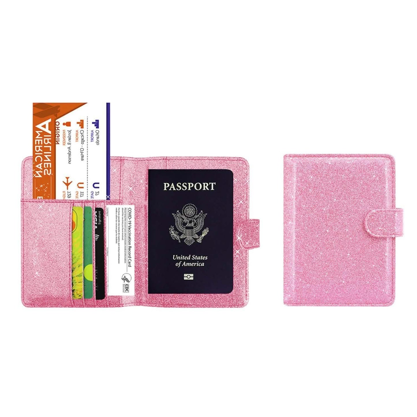 Multi Function Glitter Bling RFID Passport Organizer With CDC Vaccination Card Holder DailySale