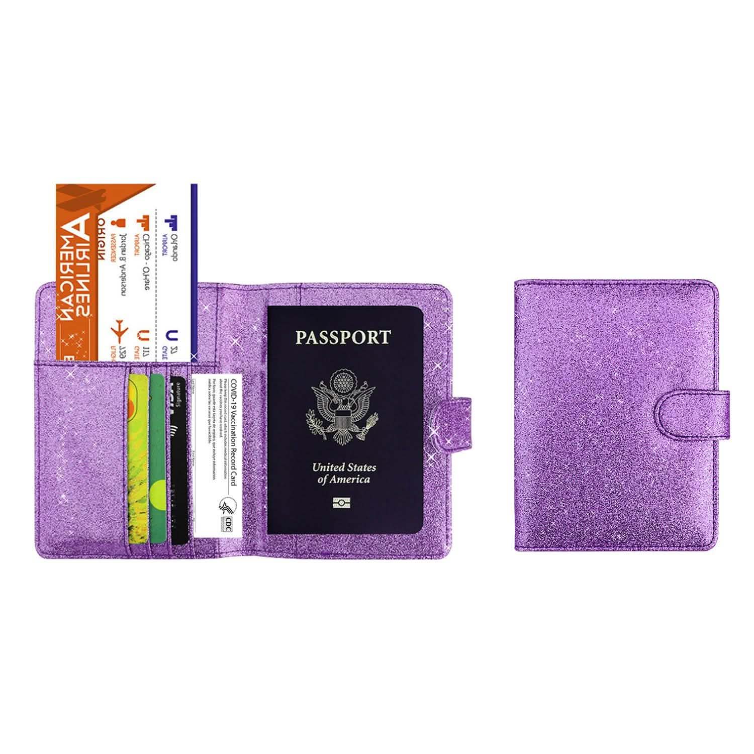 Multi Function Glitter Bling RFID Passport Organizer With CDC Vaccination Card Holder DailySale