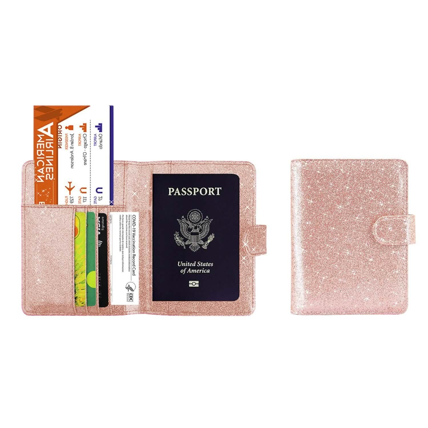 Multi Function Glitter Bling RFID Passport Organizer With CDC Vaccination Card Holder DailySale