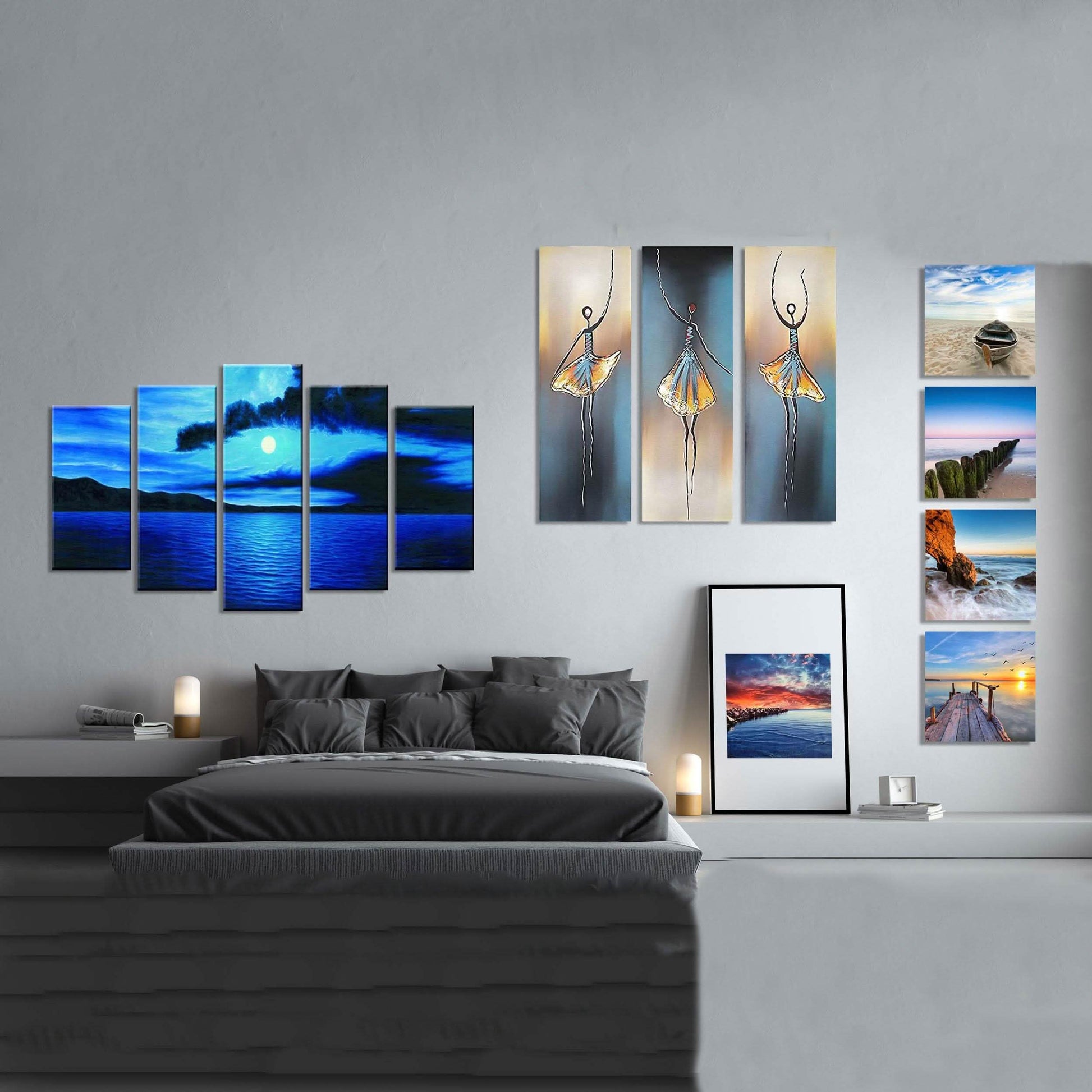 Multi-Panel Modern Abstract Paintings on Canvas Stretched on Wood DailySale