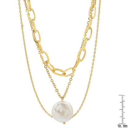 Multi Row Chain Necklace with Pearl Charm DailySale