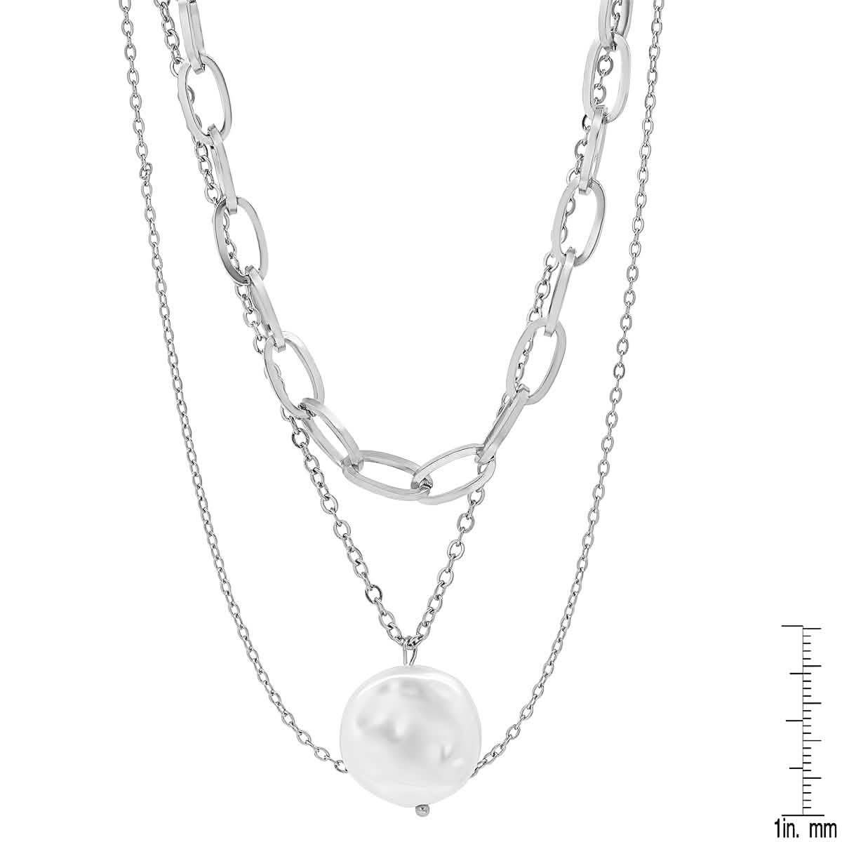 Multi Row Chain Necklace with Pearl Charm DailySale