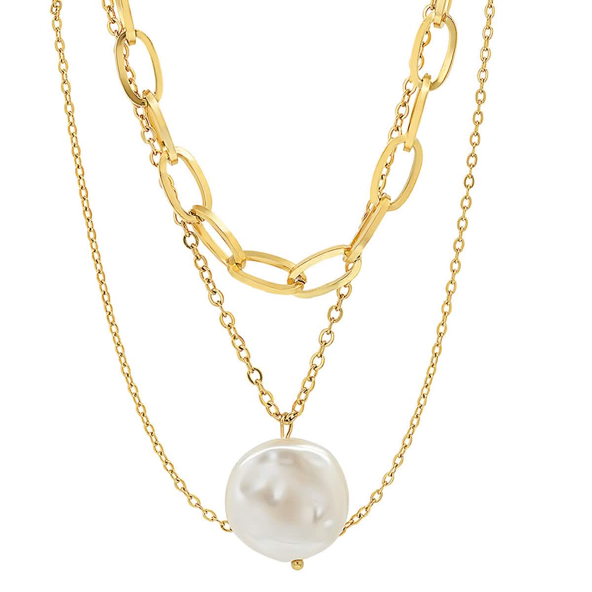 Multi Row Chain Necklace with Pearl Charm DailySale