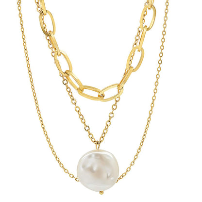 Multi Row Chain Necklace with Pearl Charm DailySale