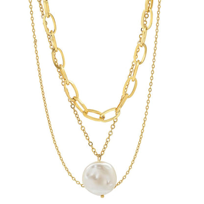 Multi Row Chain Necklace with Pearl Charm DailySale