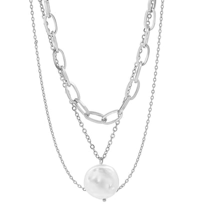 Multi Row Chain Necklace with Pearl Charm DailySale