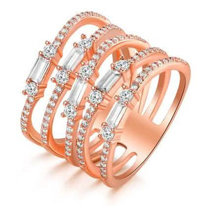 Multi Row Rose Gold Plated Ring Made with Swarovski Elements DailySale