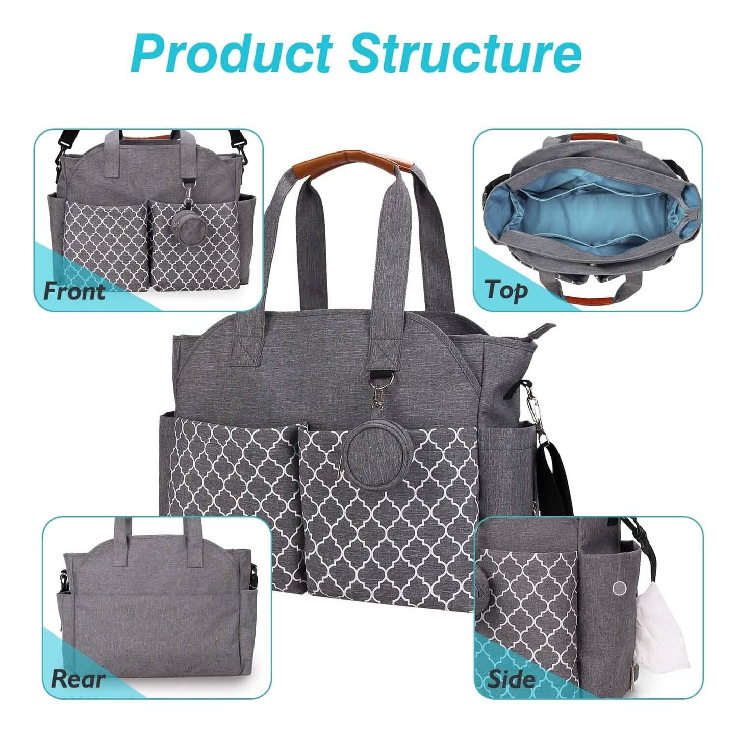 Multifunctional Diaper Changing Tote Bag with Adjustable Messenger Strap DailySale