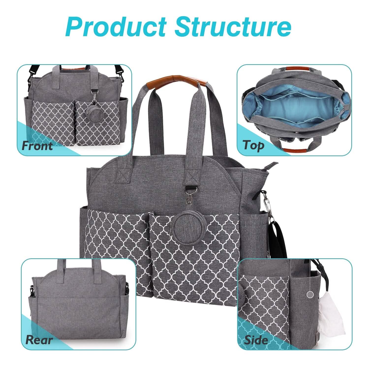 Multifunctional Diaper Changing Tote Bag with Adjustable Messenger Strap DailySale
