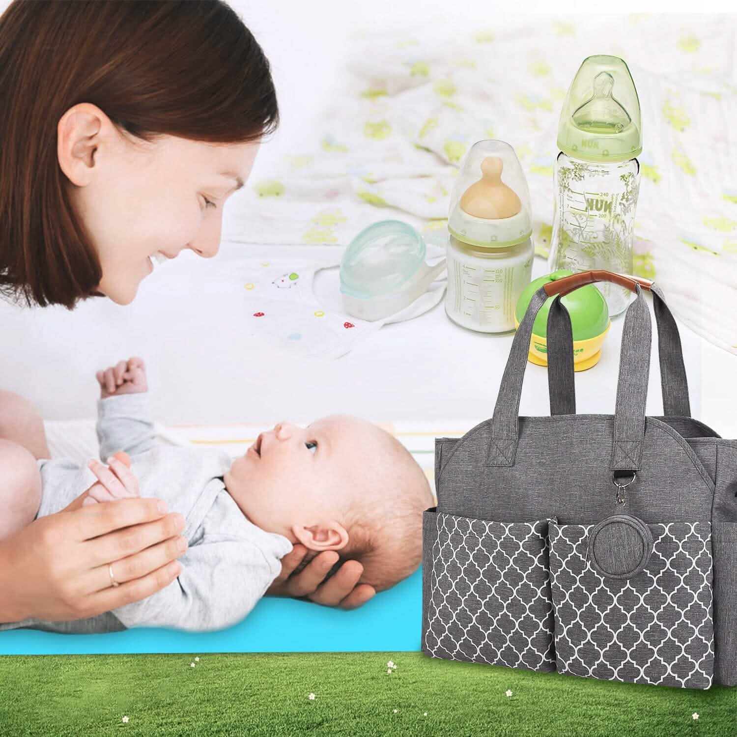 Multifunctional Diaper Changing Tote Bag with Adjustable Messenger Strap DailySale
