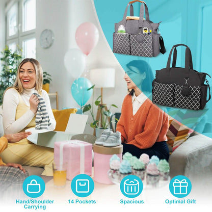 Multifunctional Diaper Changing Tote Bag with Adjustable Messenger Strap DailySale
