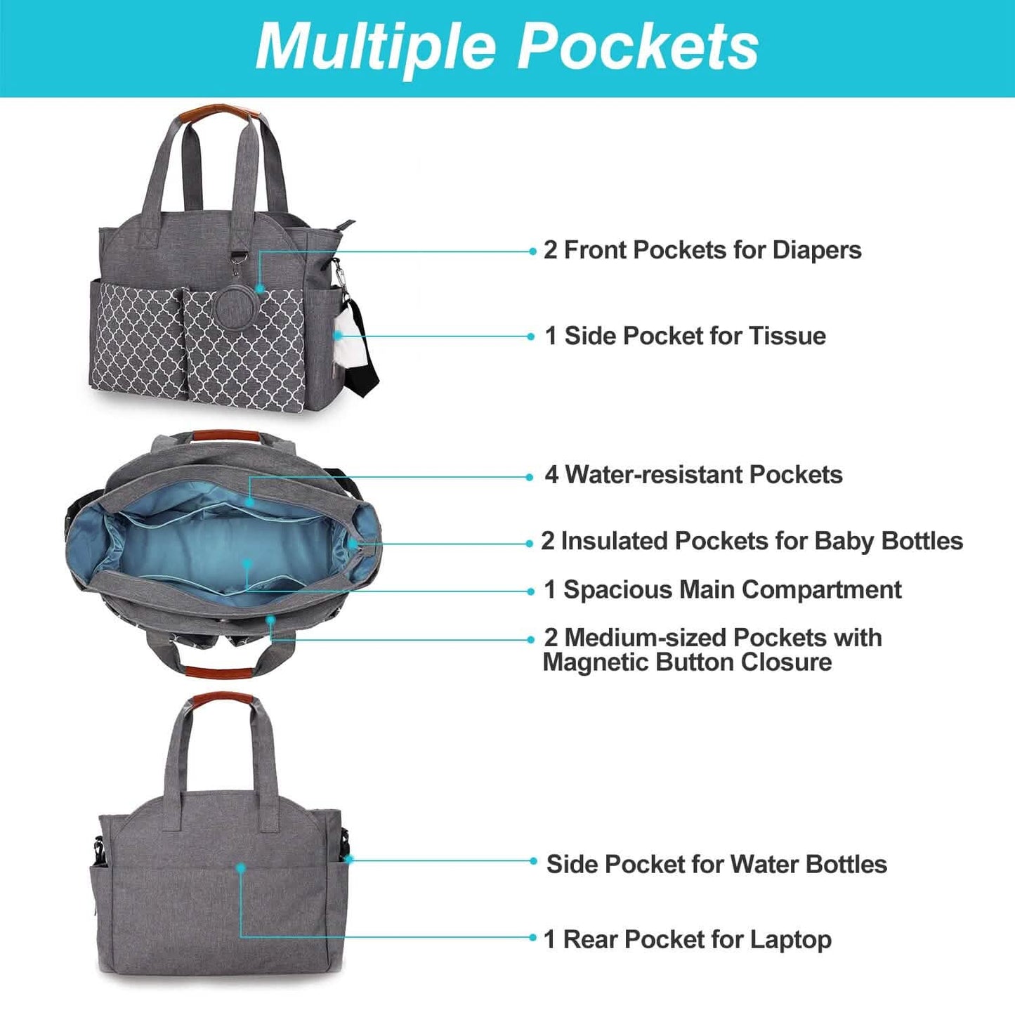 Multifunctional Diaper Changing Tote Bag with Adjustable Messenger Strap DailySale