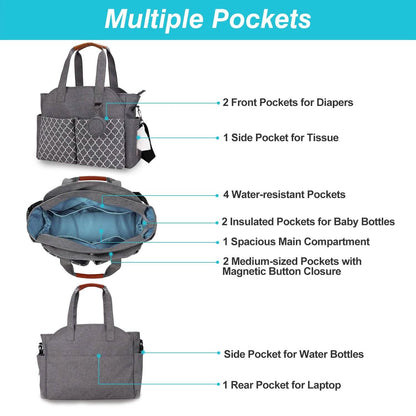 Multifunctional Diaper Changing Tote Bag with Adjustable Messenger Strap DailySale